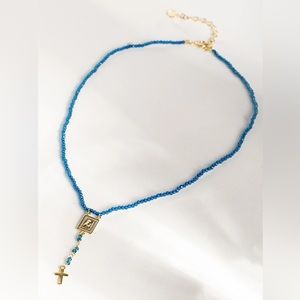 BRAND NEW Gorgeous blue Austrian crystals Virgin Mary necklace